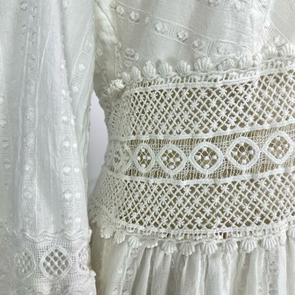 Free People The Delightful Crochet Mini Dress Sz 8 Coastal Cowgirl Boho Cottage - Picture 6 of 15